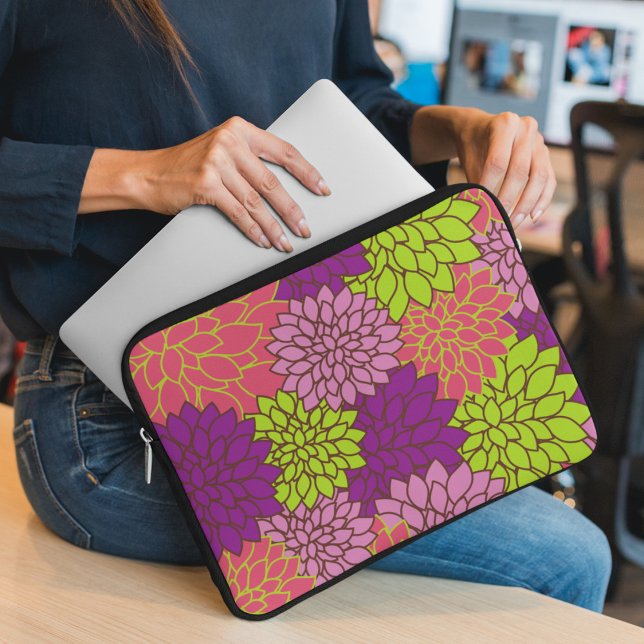 Dahlia Flowers, Colourful Flowers, Floral Pattern Laptop Sleeve (Creator Uploaded)