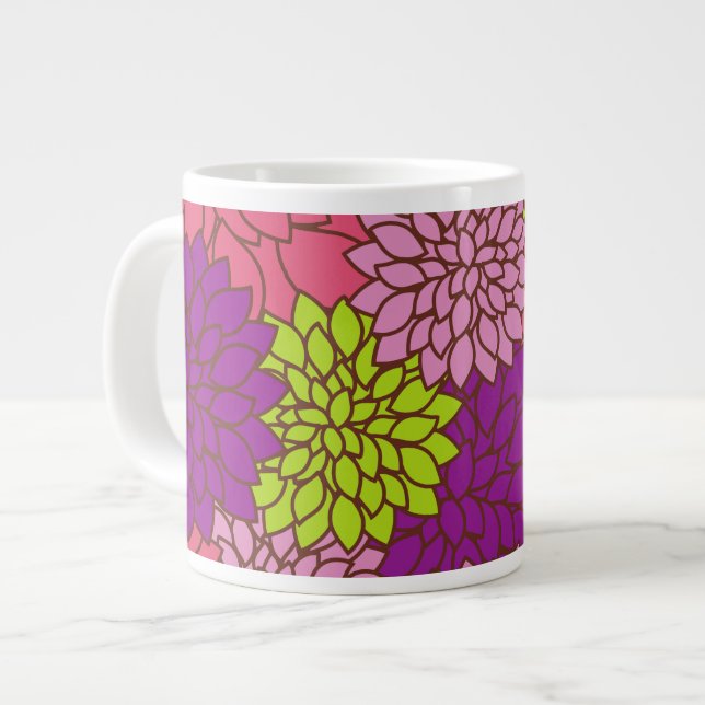Dahlia Flowers, Colourful Flowers, Floral Pattern Large Coffee Mug (Front Left)