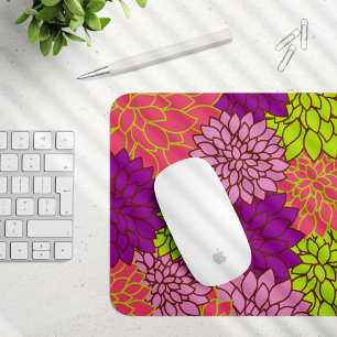 Dahlia Flowers, Colourful Flowers, Floral Pattern Mouse Mat