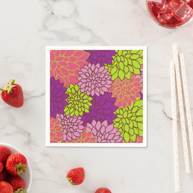 Dahlia Flowers, Colourful Flowers, Floral Pattern Napkin (Insitu)