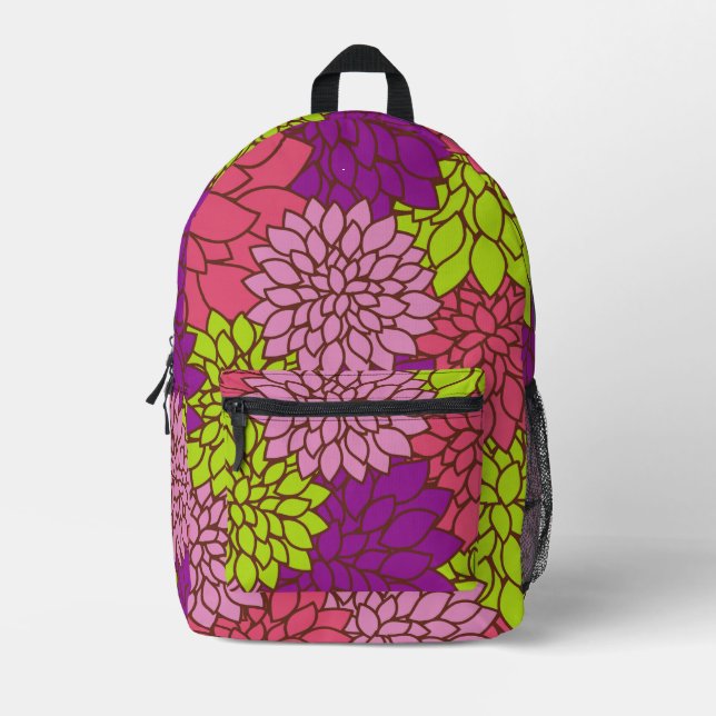 Dahlia Flowers, Colourful Flowers, Floral Pattern Printed Backpack (Front)