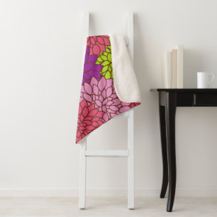 Dahlia Flowers, Colourful Flowers, Floral Pattern Sherpa Blanket