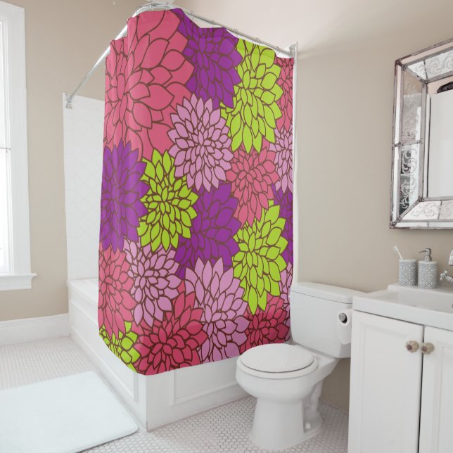 Dahlia Flowers, Colourful Flowers, Floral Pattern Shower Curtain (In Situ)