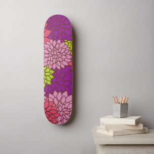 Dahlia Flowers, Colourful Flowers, Floral Pattern Skateboard