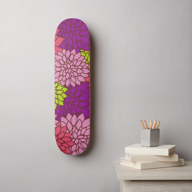 Dahlia Flowers, Colourful Flowers, Floral Pattern Skateboard (Wall Art)