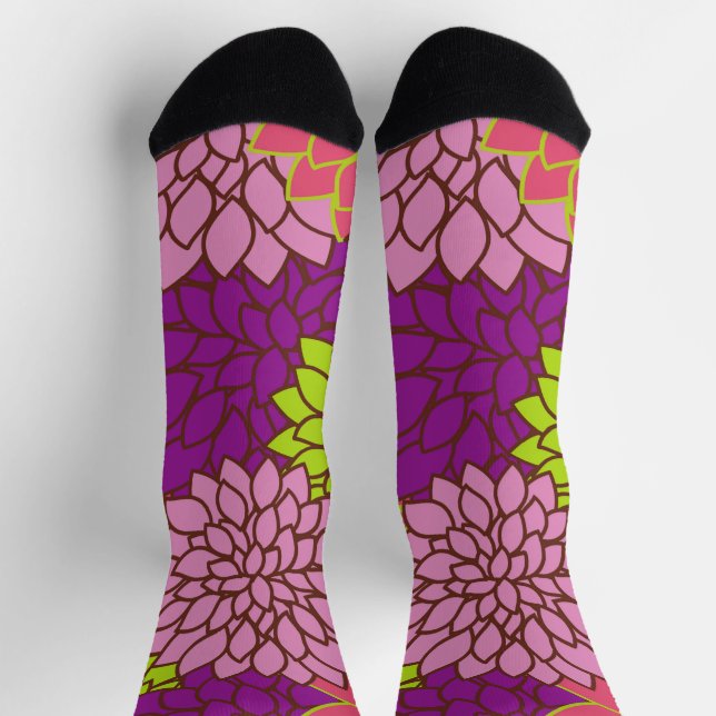Dahlia Flowers, Colourful Flowers, Floral Pattern Socks (Top)
