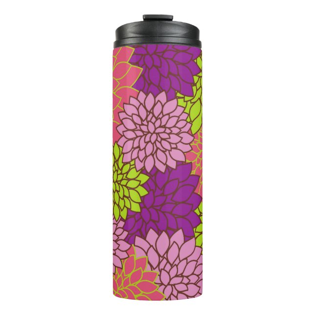 Dahlia Flowers, Colourful Flowers, Floral Pattern Thermal Tumbler (Front)