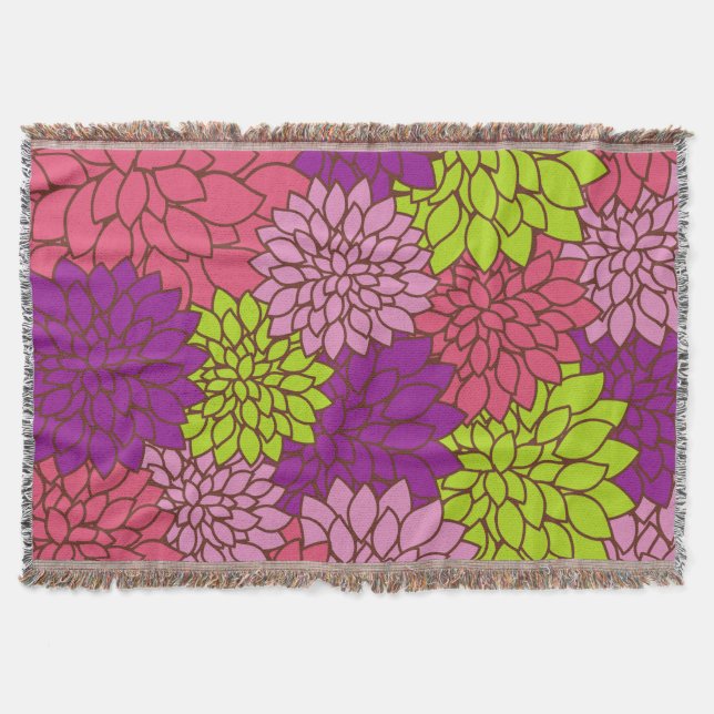 Dahlia Flowers, Colourful Flowers, Floral Pattern Throw Blanket (Front)