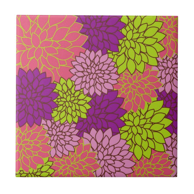 Dahlia Flowers, Colourful Flowers, Floral Pattern Tile (Front)