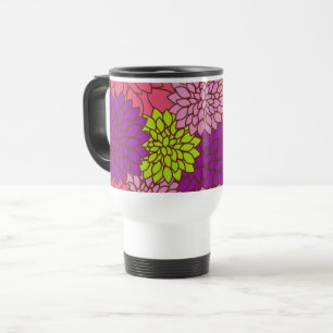 Dahlia Flowers, Colourful Flowers, Floral Pattern Travel Mug