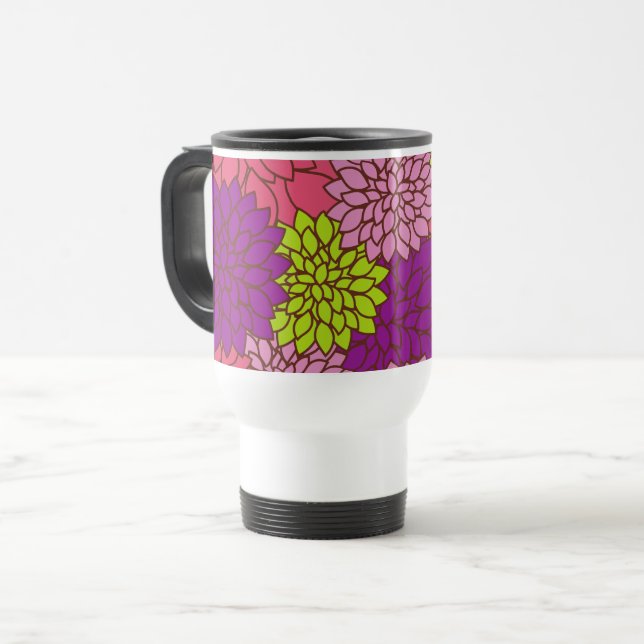 Dahlia Flowers, Colourful Flowers, Floral Pattern Travel Mug (Front Left)