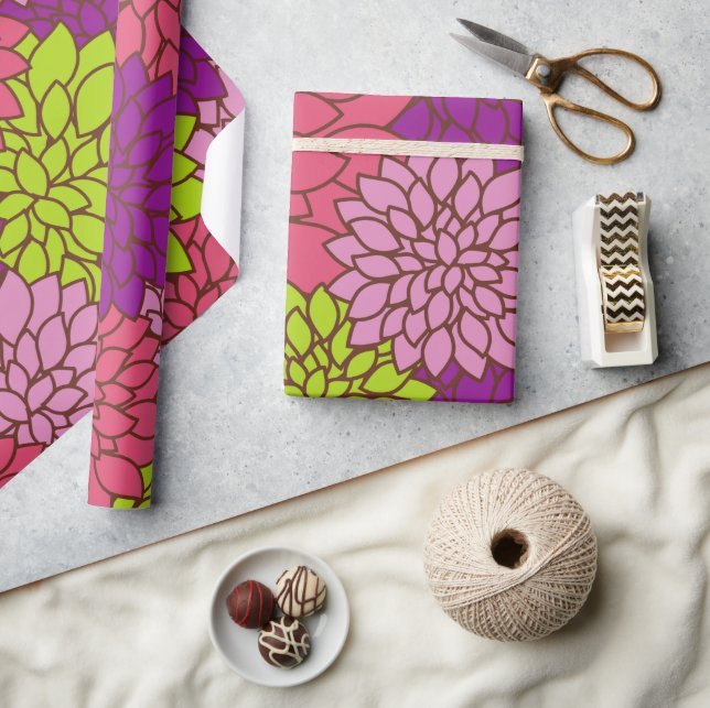 Dahlia Flowers, Colourful Flowers, Floral Pattern Wrapping Paper (Crafts)