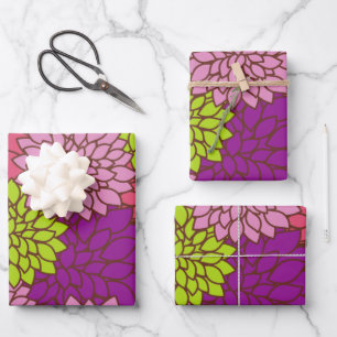 Dahlia Flowers, Colourful Flowers, Floral Pattern Wrapping Paper Sheet