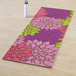 Dahlia Flowers, Colourful Flowers, Floral Pattern Yoga Mat