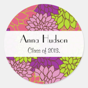 Dahlia Flowers, Colourful Flowers, Graduation Classic Round Sticker