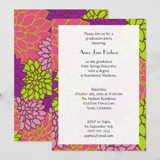 Dahlia Flowers, Colourful Flowers, Graduation Invitation (Front/Back)