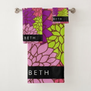 Dahlia Flowers, Colourful Flowers, Your Name Bath Towel Set
