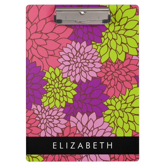 Dahlia Flowers, Colourful Flowers, Your Name Clipboard (Front)