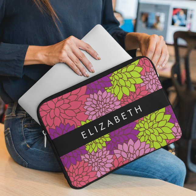 Dahlia Flowers, Colourful Flowers, Your Name Laptop Sleeve (Creator Uploaded)