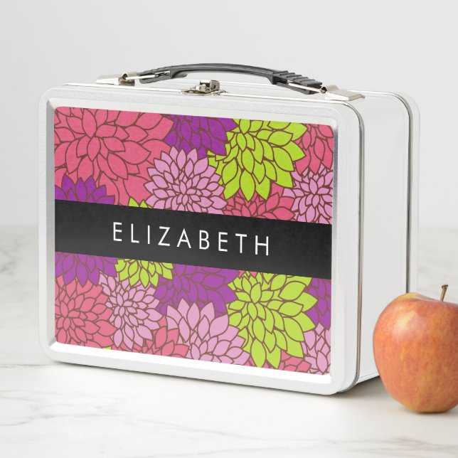 Dahlia Flowers, Colourful Flowers, Your Name Metal Lunch Box (In Situ)