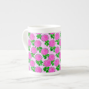 Dahlia flowers in deep pink bone china mug
