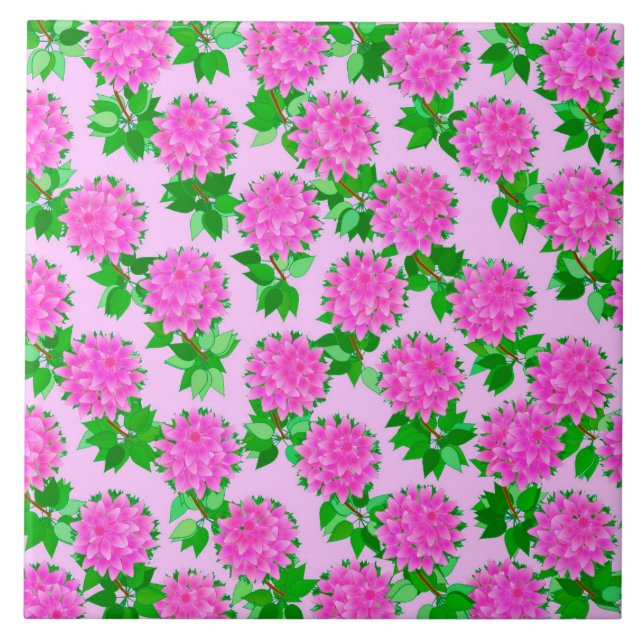 Dahlia flowers in deep pink tile (Front)