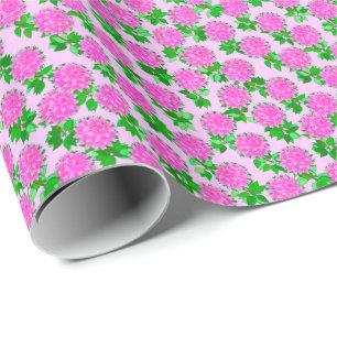 Dahlia flowers in deep pink wrapping paper