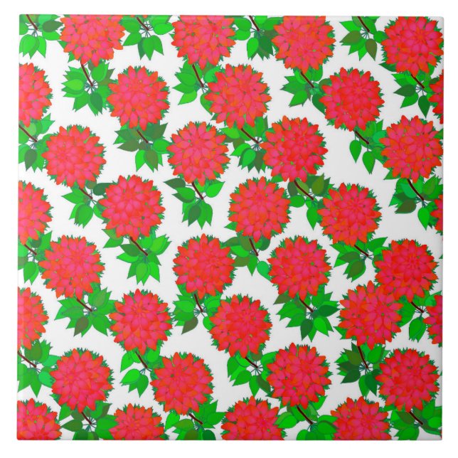 Dahlia flowers in deep red tile (Front)