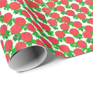 Dahlia flowers in deep red wrapping paper