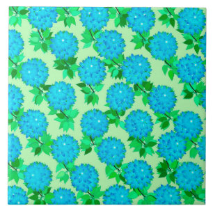 Dahlia flowers in turquoise blue and green tile
