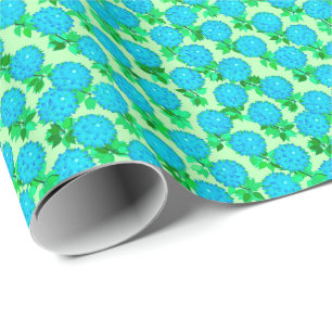 Dahlia flowers in turquoise blue and green wrapping paper