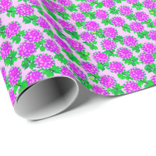 Dahlia flowers in violet and orchid wrapping paper