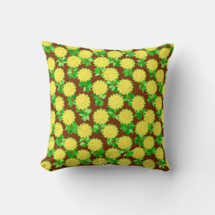 Dahlia flowers in yellow and chocolate cushion