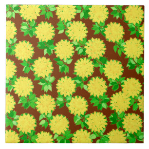 Dahlia flowers in yellow and chocolate tile