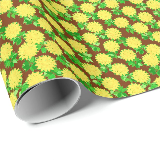 Dahlia flowers in yellow and chocolate wrapping paper (Roll Corner)