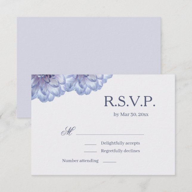 Dahlia Flowers Lilac Blue Elegant Wedding RSVP Invitation (Front/Back)