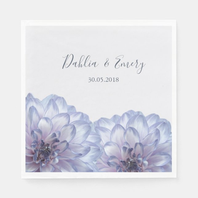 Dahlia flowers lilac blue grey floral wedding napkin (Front)