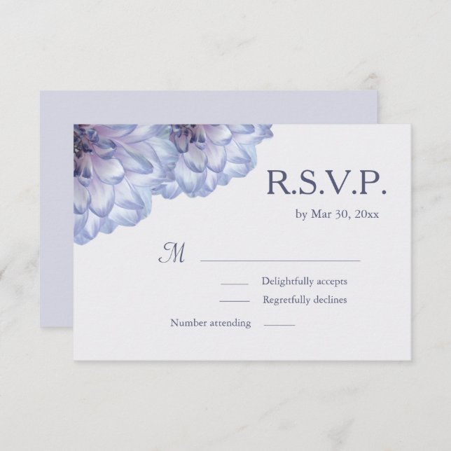 Dahlia flowers lilac blue grey floral wedding RSVP Invitation (Front/Back)