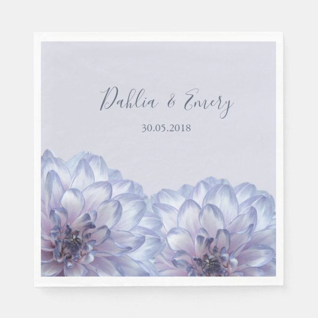 Dahlia flowers lilac blue lavender floral wedding napkin (Front)