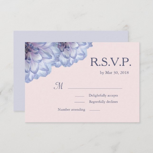 Dahlia flowers lilac blue pink floral wedding RSVP Invitation (Front/Back)
