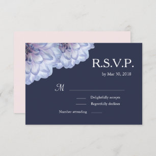Dahlia flowers lilac navy blue floral wedding RSVP Invitation