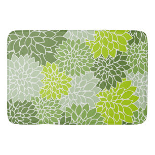 Dahlia Flowers, Pattern Of Flowers, Green Dahlia Bath Mat
