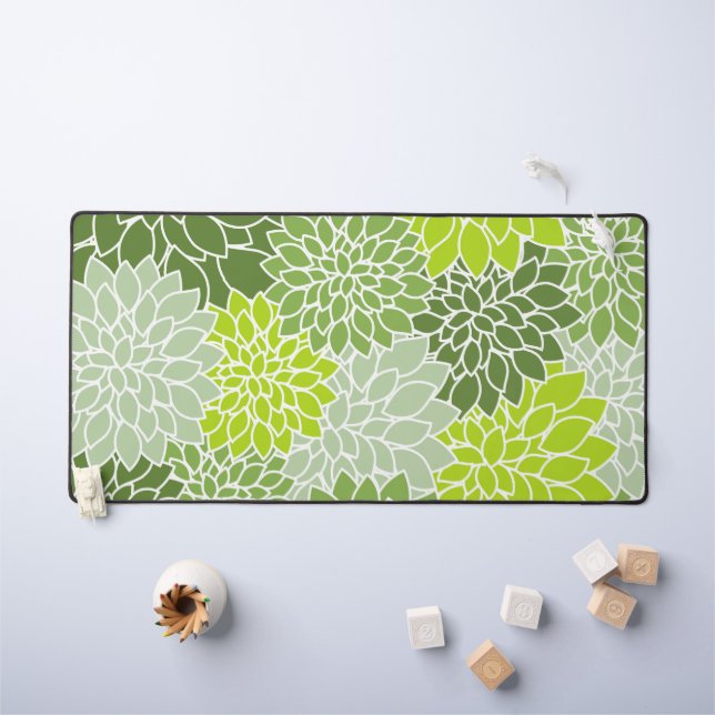 Dahlia Flowers, Pattern Of Flowers, Green Dahlia Desk Mat (Kids Table)