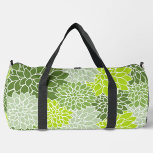 Dahlia Flowers, Pattern Of Flowers, Green Dahlia Duffle Bag
