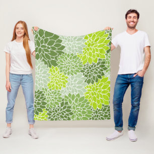 Dahlia Flowers, Pattern Of Flowers, Green Dahlia Fleece Blanket