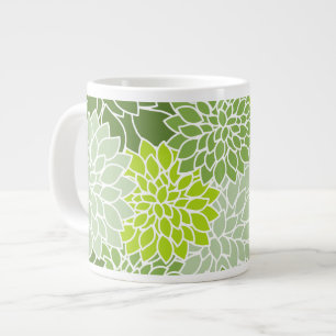 Dahlia Flowers, Pattern Of Flowers, Green Dahlia Large Coffee Mug