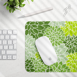 Dahlia Flowers, Pattern Of Flowers, Green Dahlia Mouse Mat