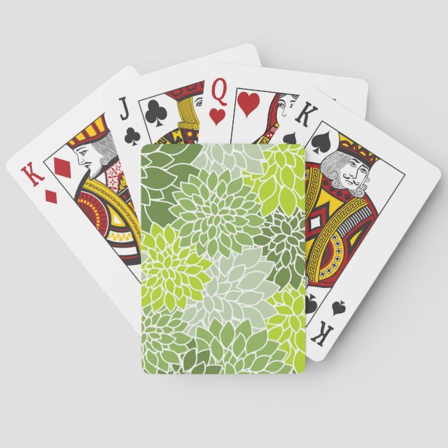 Dahlia Flowers, Pattern Of Flowers, Green Dahlia Playing Cards (Back)