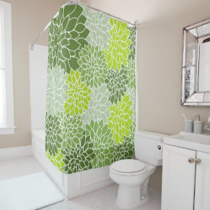 Dahlia Flowers, Pattern Of Flowers, Green Dahlia Shower Curtain