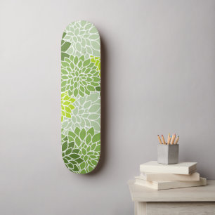 Dahlia Flowers, Pattern Of Flowers, Green Dahlia Skateboard